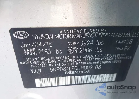 2017 Hyundai Elantra Se from USA, damaged, VIN 5NPD84LF6HH002108